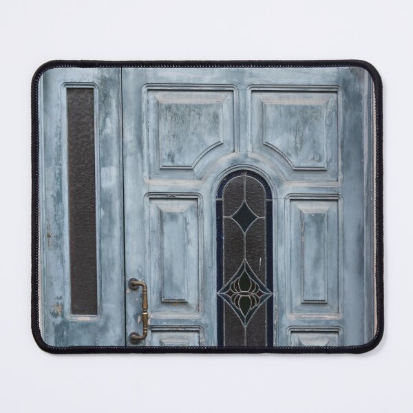 Item preview, Weathered Blue Door With Stained Glass Panel and Brass Handle at Charming Vintage Entrance designed and sold by Nmallia.