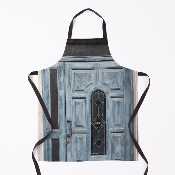 Item preview, Weathered Blue Door With Stained Glass Panel and Brass Handle at Charming Vintage Entrance designed and sold by Nmallia.