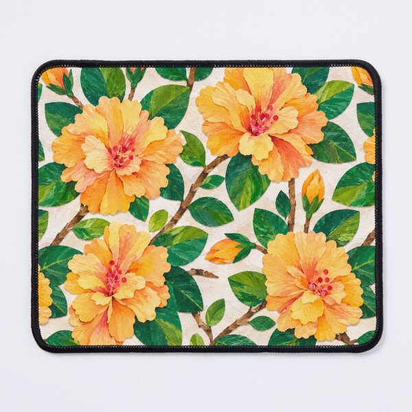 Item preview, Seamless Tropical Hibiscus Collage Pattern, Colorful Handcrafted Paper Cut Floral Design, Botanical Summer Repeat Print designed and sold by SWSandraWechner.