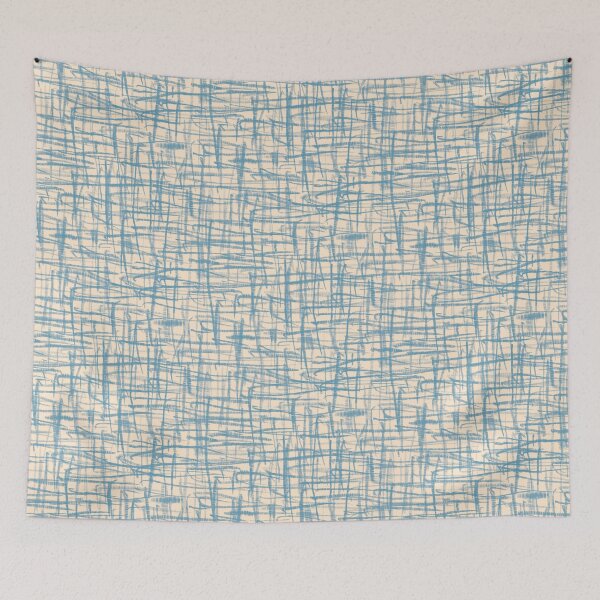 Item preview, Mid Century Modern Minimalist Hatch Pattern in Blue and Cream designed and sold by kierkegaard.