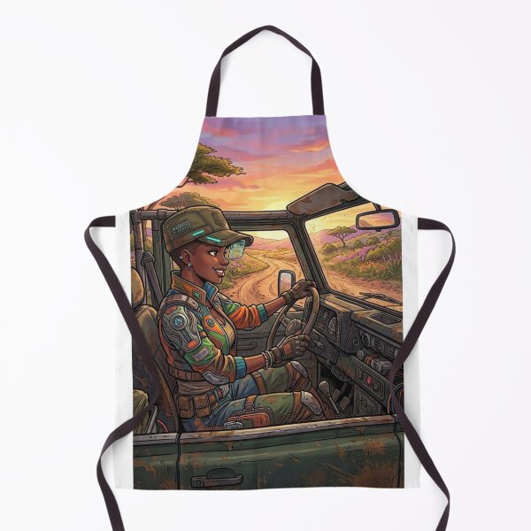 Item preview, CYBERNETIC ADVENTURER IN THE AFRICAN SAVANNA RETROFUTURIST OFF-ROAD ART designed and sold by Curiosiart.