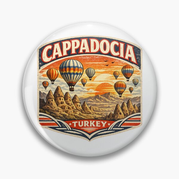 Item preview, Cappadocia Turkey Vintage Travel Badge | Hot Air Balloon Retro Adventure Design designed and sold by DreamPaw Studio.