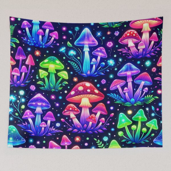 Item preview, Neon Glowing Mushroom Forest Pattern designed and sold by Owcomm.