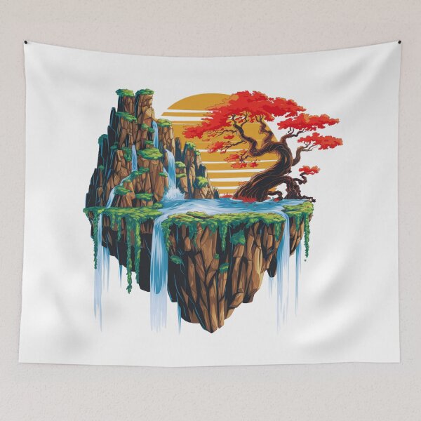 Item preview, Floating Island Waterfall Tree Illustration  designed and sold by GabeMountainArt.