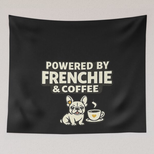 Item preview, Powered by Frenchie & Coffee ⭐ Funny French Bulldog Coffee Gift designed and sold by UrbanPrintVibes.