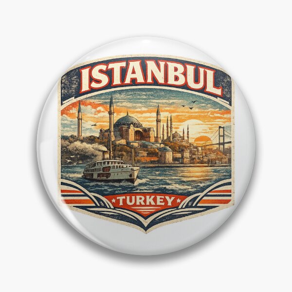 Item preview, Istanbul Turkey Retro Travel Poster | Bosphorus Ferry & Hagia Sophia Vintage Badge designed and sold by DreamPaw Studio.
