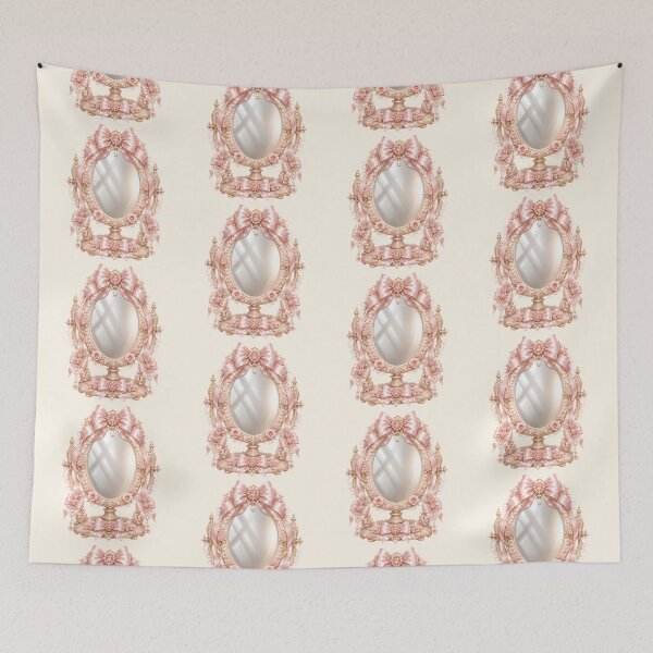 Item preview, Coquette Vanity Mirror Frame | Pink Rococo Bow Aesthetic Vintage Mirror Illustration designed and sold by looplandger.