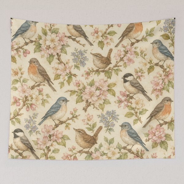 Item preview, Vintage Botanical Birds Pattern designed and sold by Owcomm.