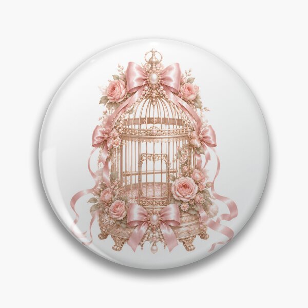 Item preview, Coquette Floral Birdcage | Romantic Pink Bow Vintage Bird Cage Illustration designed and sold by looplandger.