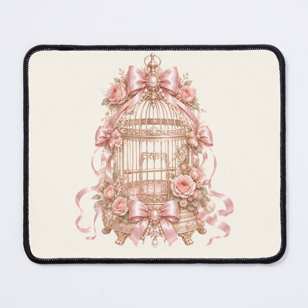 Item preview, Coquette Floral Birdcage | Romantic Pink Bow Vintage Bird Cage Illustration designed and sold by looplandger.
