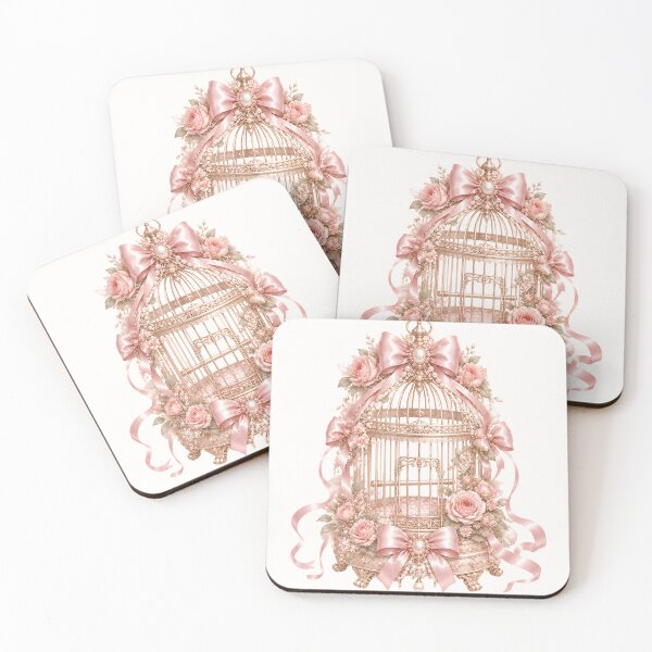 Item preview, Coquette Floral Birdcage | Romantic Pink Bow Vintage Bird Cage Illustration designed and sold by looplandger.