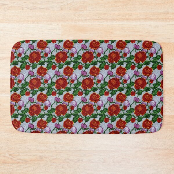 Item preview, Red and pink flowers with green leaves on a gray background designed and sold by Beleza e Estilo.