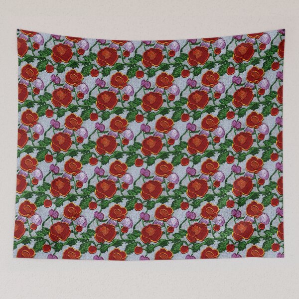 Item preview, Red and pink flowers with green leaves on a gray background designed and sold by Beleza e Estilo.