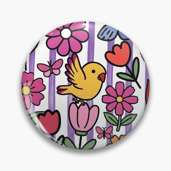 Item preview, Cute Bird and Butterfly Floral Garden | Colorful Spring Flower Doodle Art designed and sold by jteart.