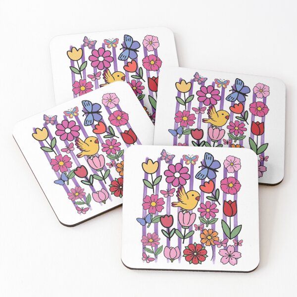 Item preview, Cute Bird and Butterfly Floral Garden | Colorful Spring Flower Doodle Art designed and sold by jteart.