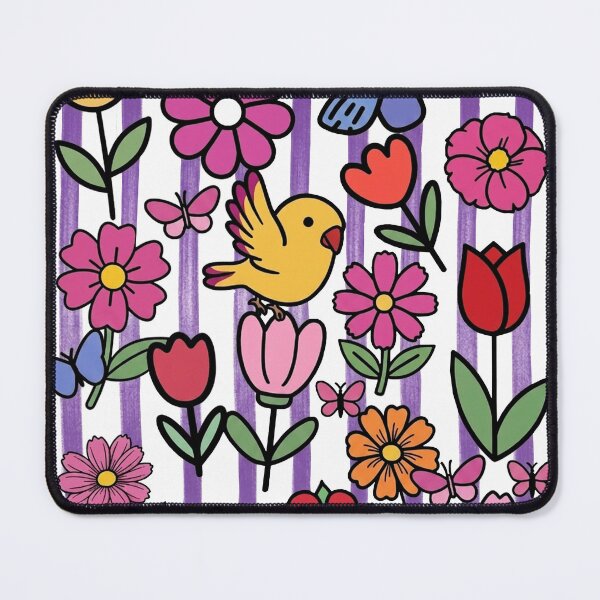 Item preview, Cute Bird and Butterfly Floral Garden | Colorful Spring Flower Doodle Art designed and sold by jteart.
