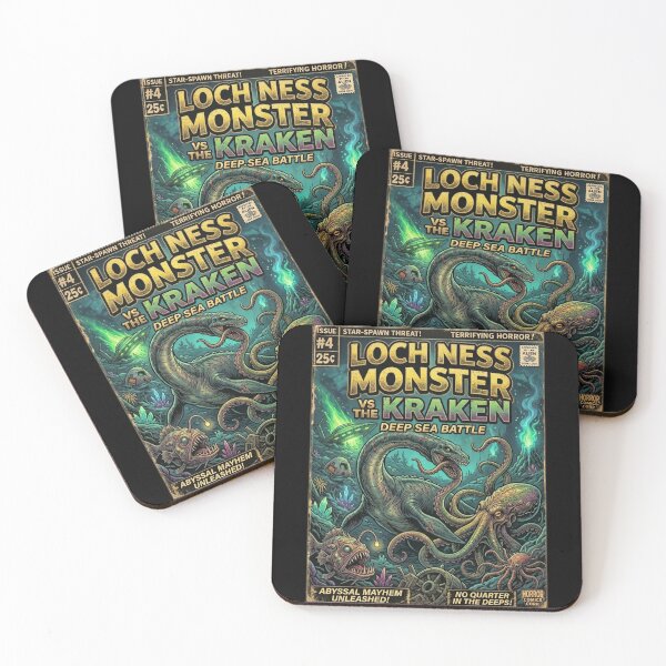 Item preview, Loch Ness Monster vs Kraken – Issue #4 Retro Horror Sci-Fi Comic Cover designed and sold by redsharkuk.