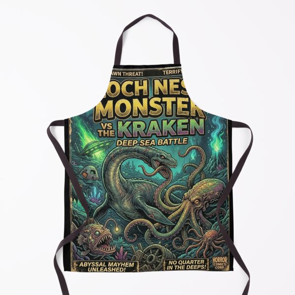 Item preview, Loch Ness Monster vs Kraken – Issue #4 Retro Horror Sci-Fi Comic Cover designed and sold by redsharkuk.