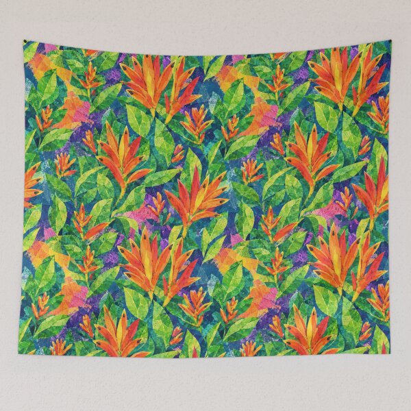 Item preview, Vibrant Tropical Heliconia Collage Pattern, Colorful Jungle Floral Seamless Design, Exotic Botanical Paper Cut Art Print designed and sold by SWSandraWechner.
