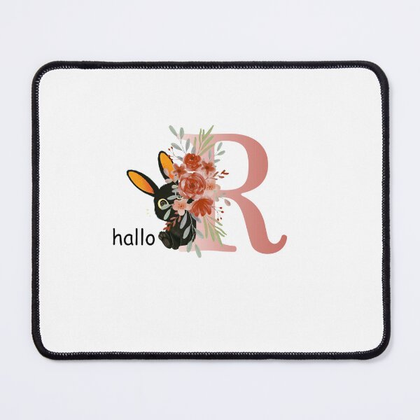 Item preview, Floral Letter R Digital Art Print - Cute Black Bunny Monogram Poster - Custom Initial Wall Art 5000x5000px designed and sold by Rasha-flow.