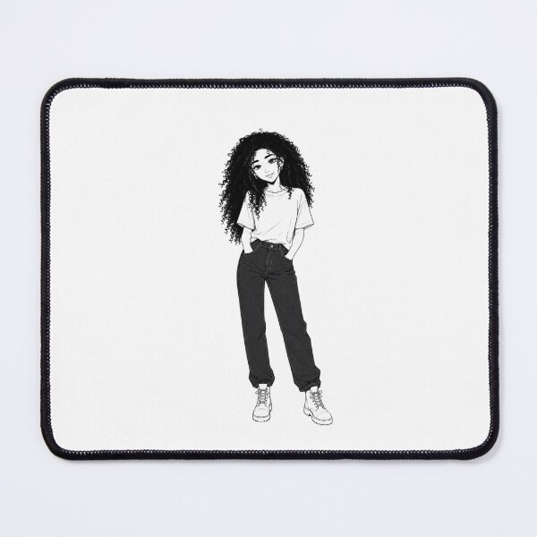 Item preview, Cute Curly Girl Anime Illustration – Full Body Character Art in Dark Jeans and T-Shirt designed and sold by Rasha-flow.