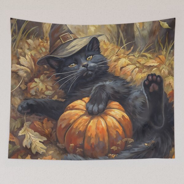 Item preview, Black Cat Witch Hat Halloween Pumpkin Autumn Art designed and sold by DarkHolyQueen.