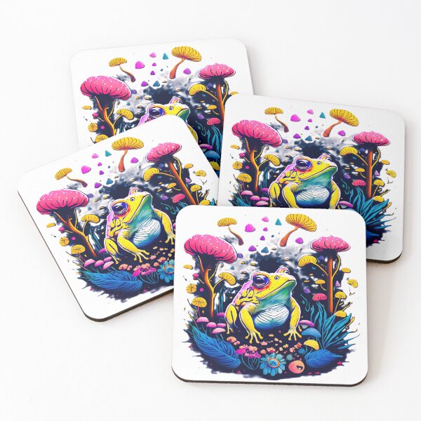 Item preview, Psychedelic Neon Frog and Mushrooms Trippy Art designed and sold by AXENT Designs.