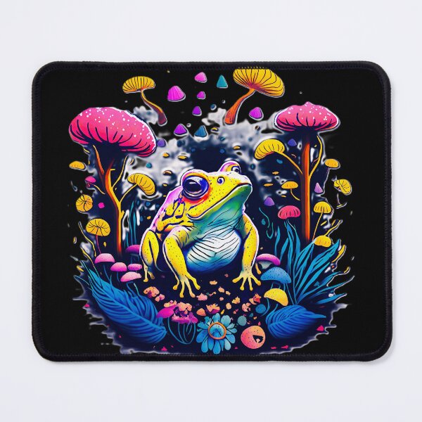 Item preview, Psychedelic Neon Frog and Mushrooms Trippy Art designed and sold by AXENT Designs.