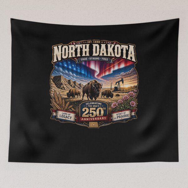 Item preview, North Dakota 250th Anniversary USA Bison Prairie designed and sold by No Limits T-Shirts.