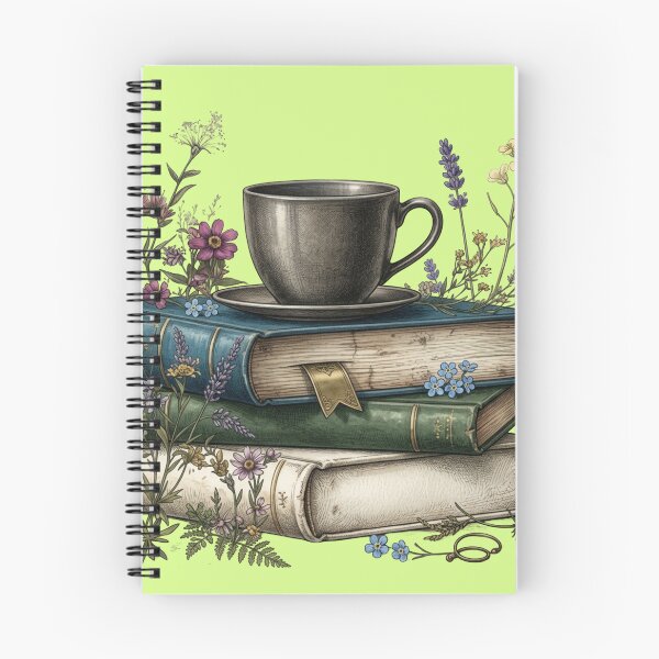 Item preview, Vintage Coffee Cup on Stacked Books with Wildflowers designed and sold by sanorastyle.