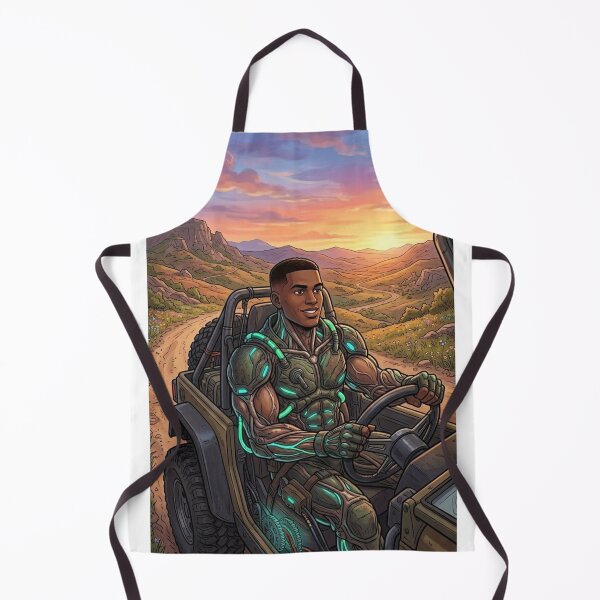 Item preview, CYBER EXPLORER IN JEEP TACTICAL ARMOR SUNSET LANDSCAPE designed and sold by Curiosiart.
