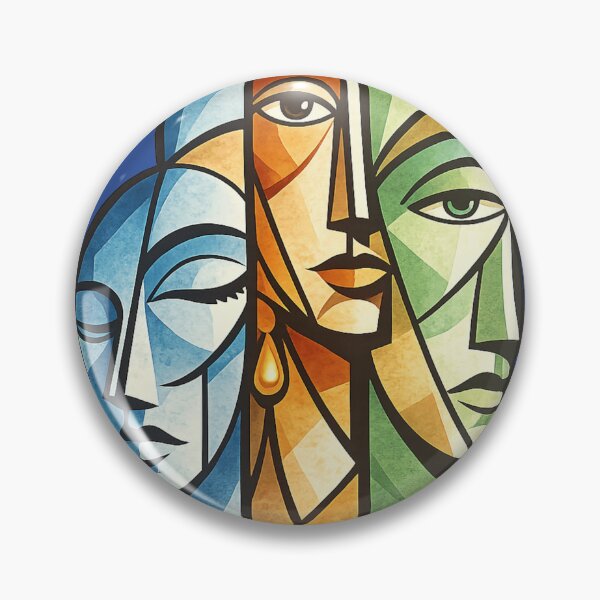 Item preview, Three Faces Cubism Artwork. Modern Abstract Geometric Human Portrait. designed and sold by LunaPrintCo.