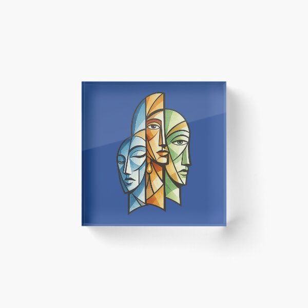 Item preview, Three Faces Cubism Artwork. Modern Abstract Geometric Human Portrait. designed and sold by LunaPrintCo.