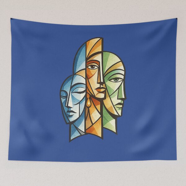 Item preview, Three Faces Cubism Artwork. Modern Abstract Geometric Human Portrait. designed and sold by LunaPrintCo.