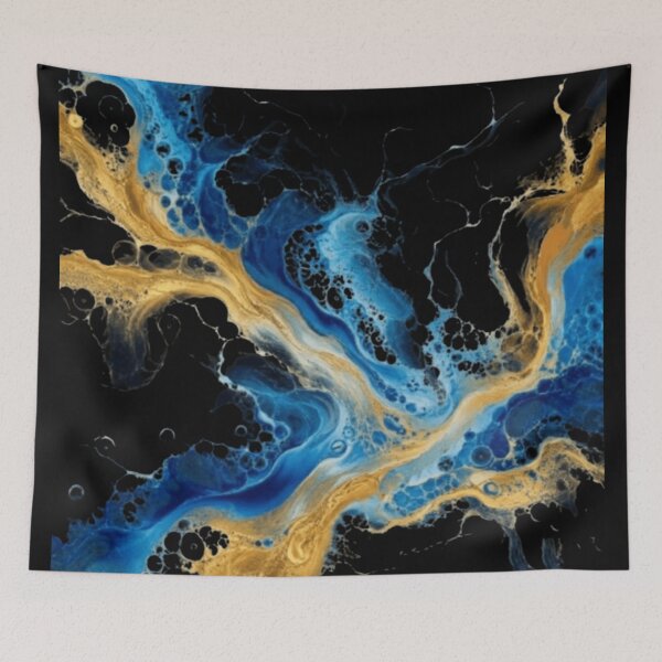 Item preview, Blue Gold Abstract Fluid Art | Luxury Celestial Design designed and sold by Rawafi Art Studio.