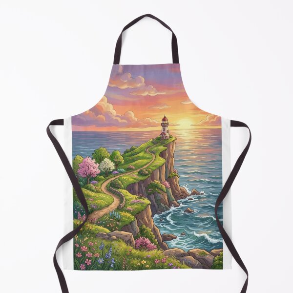 Item preview, MAGIC LIGHTHOUSE ON A CLIFF WITH FLOWERS AND COASTAL SUNSET DIGITAL ILLUSTRATION designed and sold by Curiosiart.