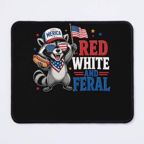 Item preview, Red White and Feral Raccoon Merica USA Flag designed and sold by No Limits T-Shirts.