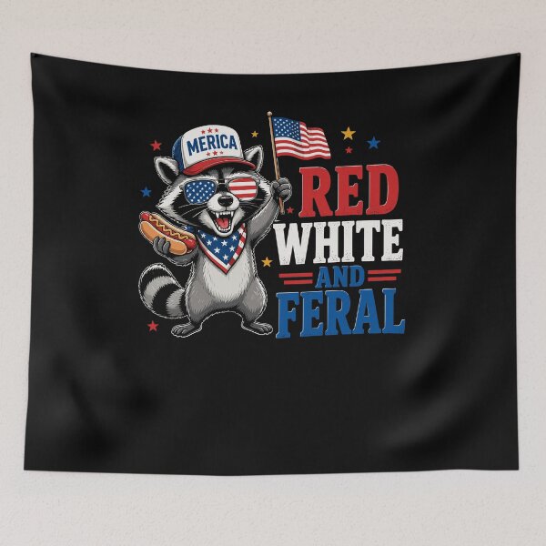Item preview, Red White and Feral Raccoon Merica USA Flag designed and sold by No Limits T-Shirts.