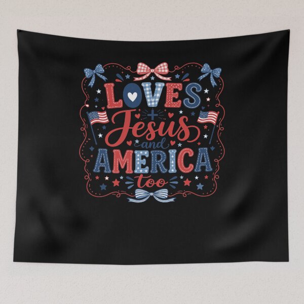 Item preview, Loves Jesus and America Too Patriotic Christian designed and sold by No Limits T-Shirts.