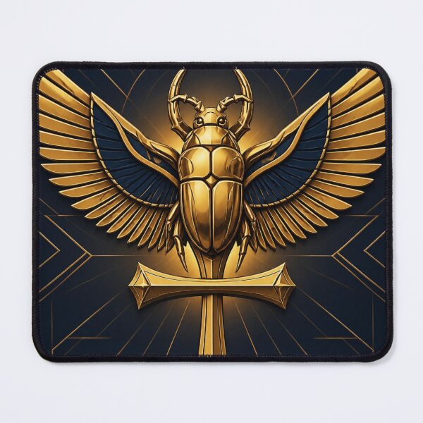 Item preview, Ancient Egyptian Golden Scarab Beetle with Wings and Ankh Symbol Premium Art designed and sold by Tamawy.