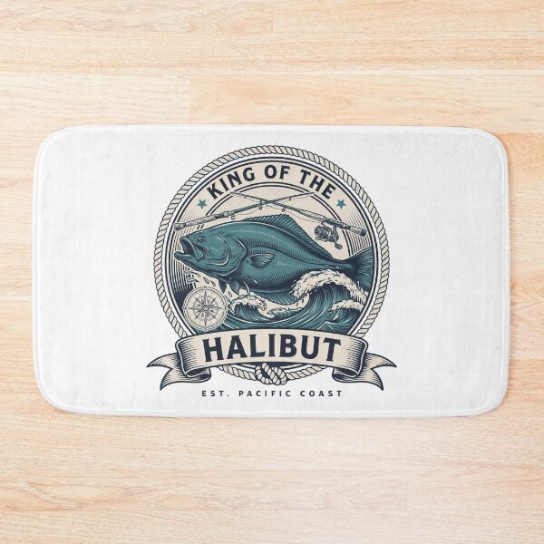 Item preview, King of the Halibut Vintage Fishing Badge – Pacific Coast Angler Design designed and sold by ArcticFoxStudio.