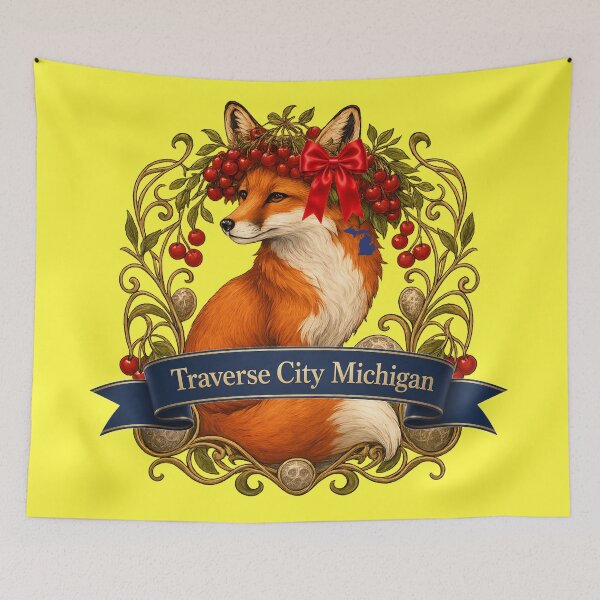 Item preview, Traverse City Michigan Fox & Cherries designed and sold by FreshWaterWares.