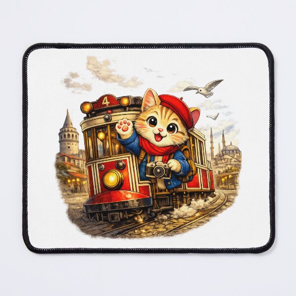 Item preview, DreamPaw Istanbul Tram Cat | Cute Travel Cat Adventure Design designed and sold by DreamPaw Studio.