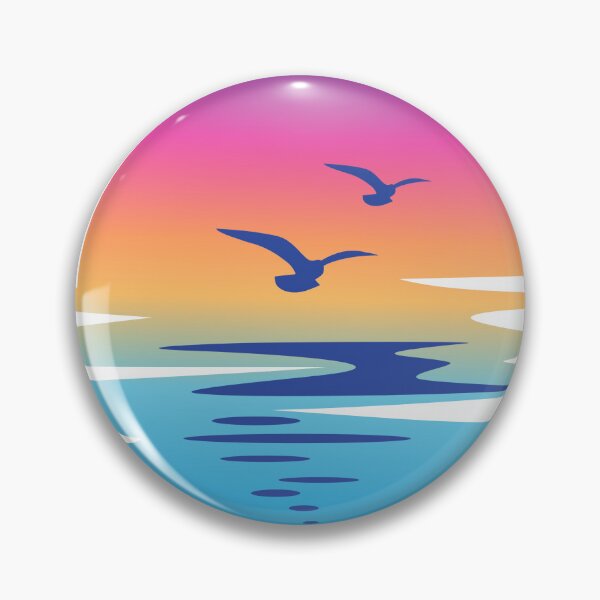 Item preview, Vaporwave Sunset Circle Flying Seagulls Beach designed and sold by SolutionsArt.