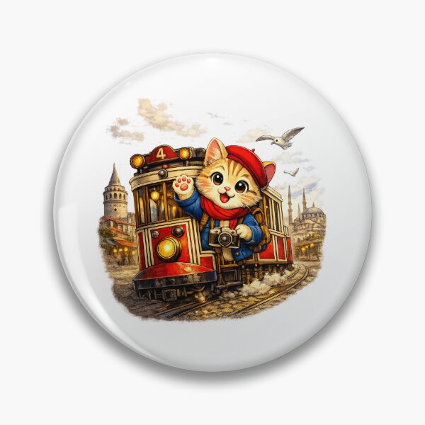 Item preview, DreamPaw Istanbul Tram Cat | Cute Travel Cat Adventure Design designed and sold by DreamPaw Studio.