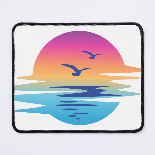 Item preview, Vaporwave Sunset Circle Flying Seagulls Beach designed and sold by SolutionsArt.