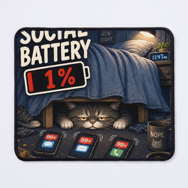 Item preview, Social Battery Low Funny Cat Illustration designed and sold by Easternpantry.