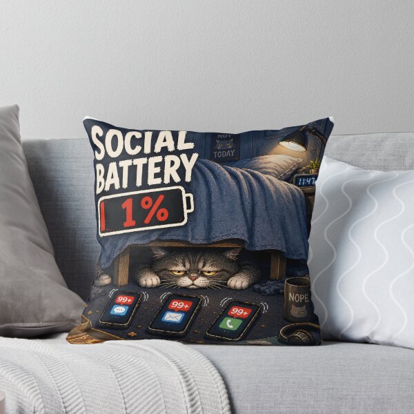 Item preview, Social Battery Low Funny Cat Illustration⁠  designed and sold by Easternpantry.