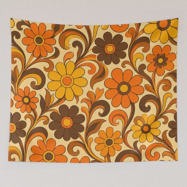 Item preview, Retro Orange Floral Swirl Pattern designed and sold by Owcomm.