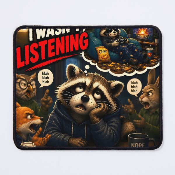 Item preview, I Wasnt Listening Funny Raccoon Illustration designed and sold by Easternpantry.